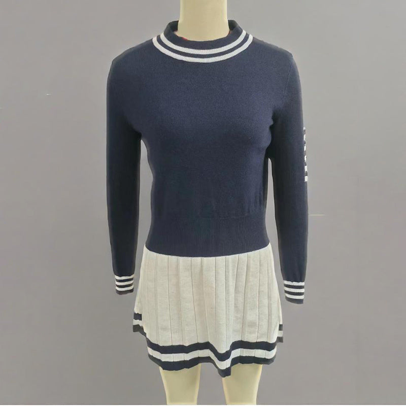 Women's Long Sleeve Sweater Dress Fall Crewneck Ribbed Knit A-Line Casual Mini Dresses