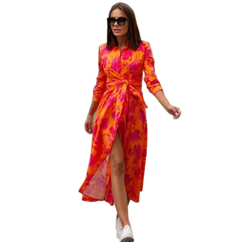New Colorful Printed Long-sleeve Shirt Dress