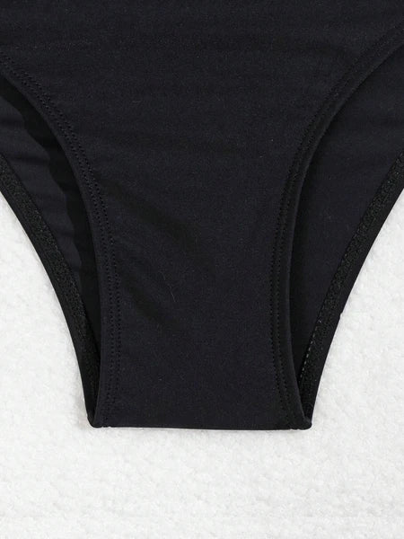 Women's Black Sexy Two-piece Quick-dry Fabric Bikini Swimwear