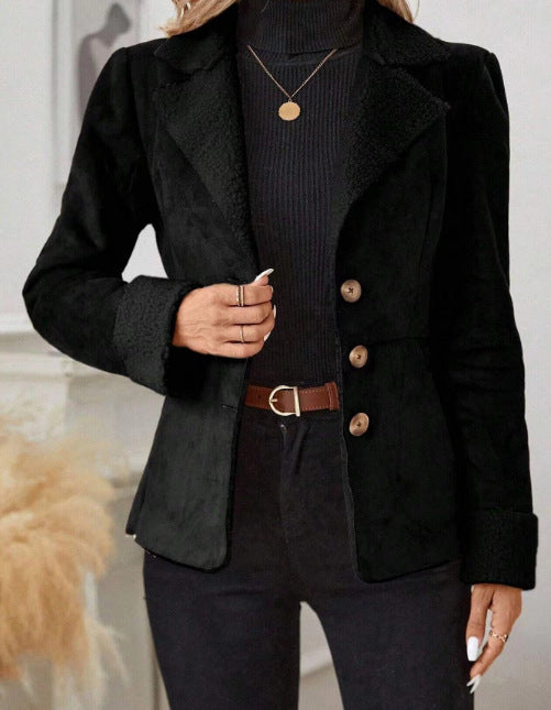 Giacca con tasca con risvolto integrata in pelliccia calda a prova di freddo, moda casual