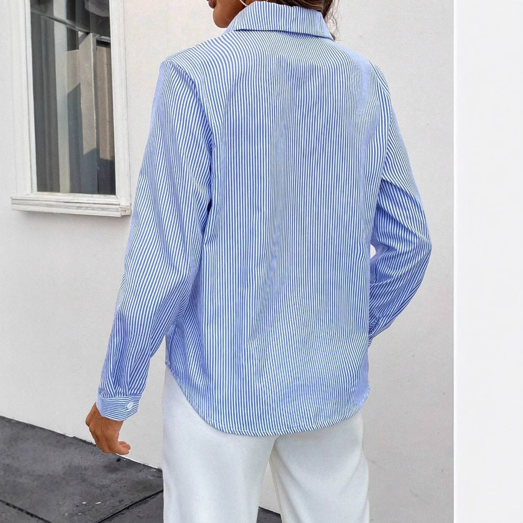 Womens Striped Cardigan Top Loose-fit Casual