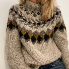 Womens Turtleneck Pullover Sweater With A Printed Design