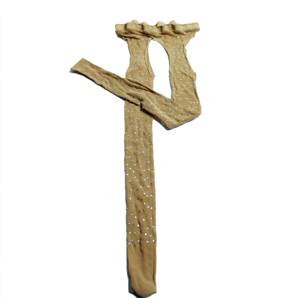 Rhinestone Quartz Four Sides Carved Empty Fishnet Stockings Crotch Free