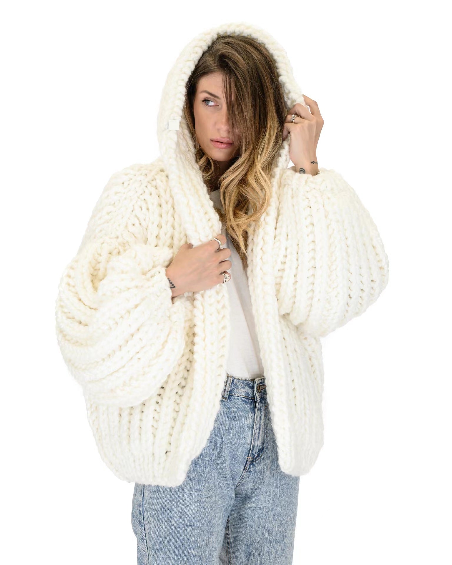 Women's Loose And Lazy Style Hooded Cardigan Sweater