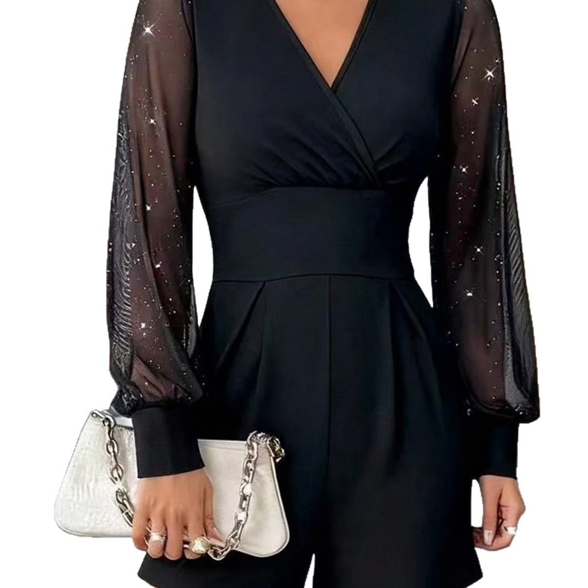 Mesh-panel Straight-cut Shorts Jumpsuit