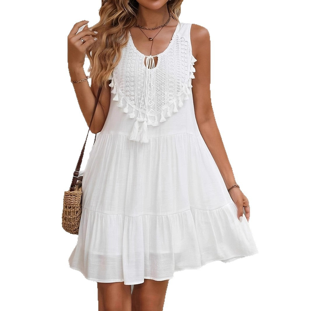 U-neck Sleeveless White Plus-size Dress