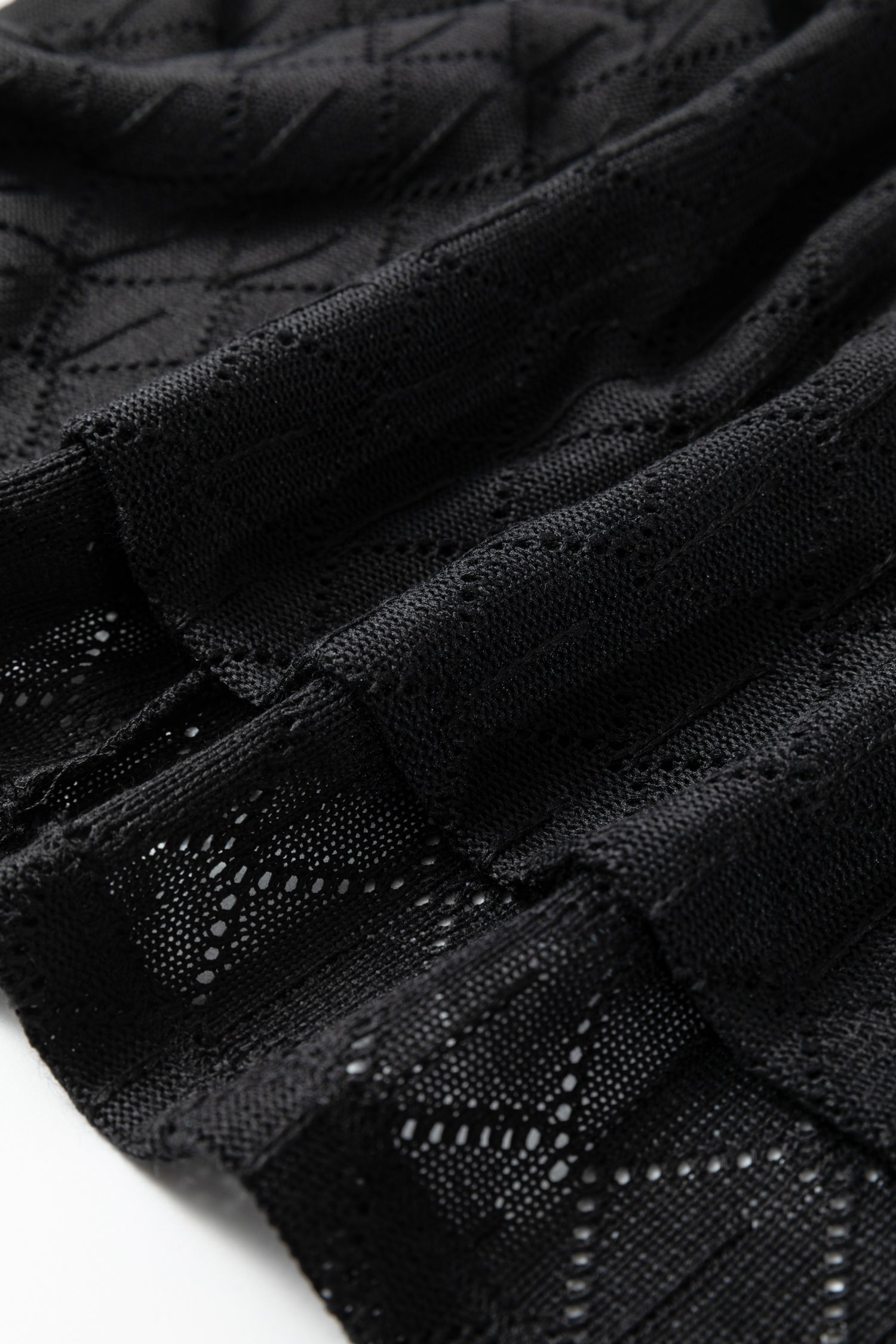 Black Pointelle Rhombus Knit Plus Size V Neck Loose Top