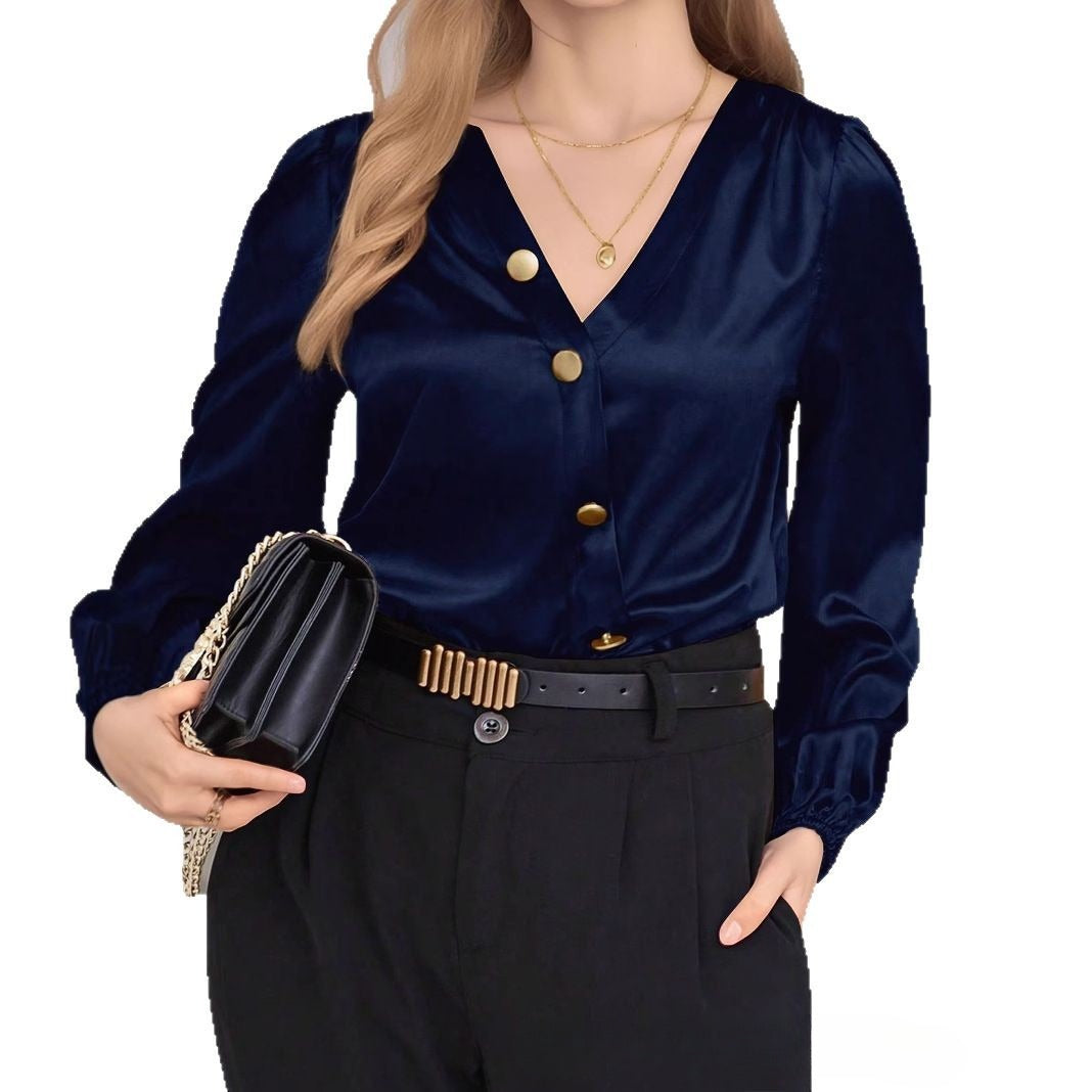 Plus Size Women's New High-end V-neck Long Sleeve Shirt