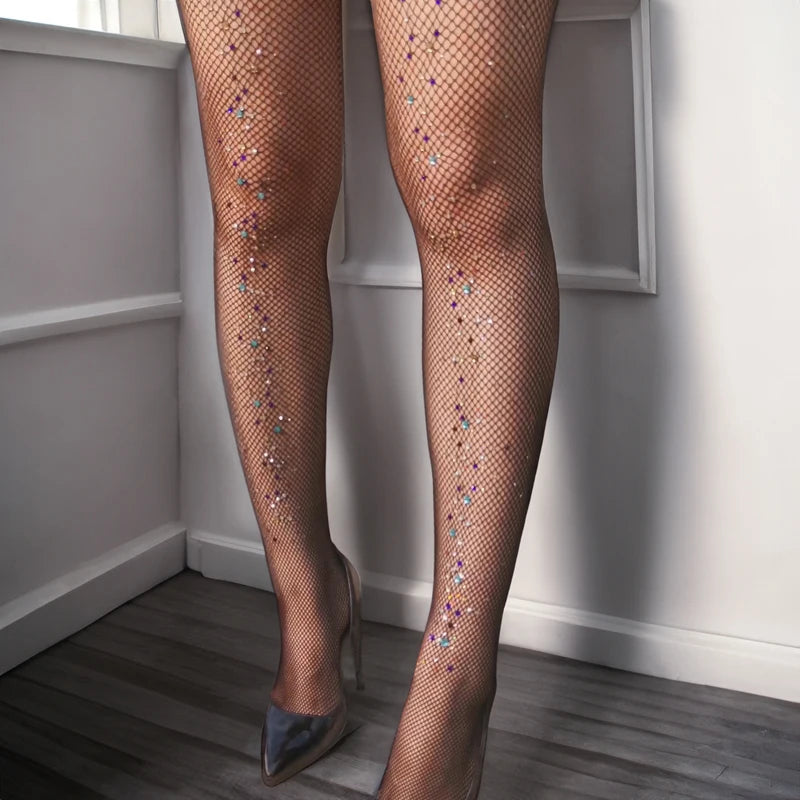 Sexy Women Rhinestones Pantyhose Shiny Diamond Summer Fishnet Tights Transparent Stockings Bling Medias De Mujer Fashion Party
