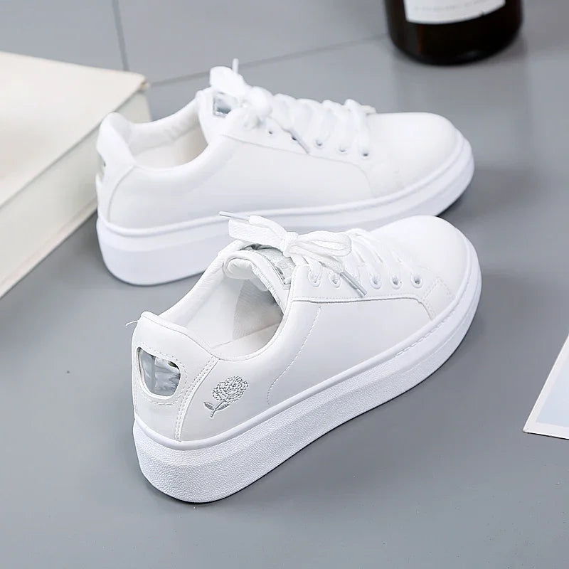 Women Casual Shoes New Spring Fashion Embroidered White Breathable Flower Lace-Up Sneakers White Tenis Feminino Flat Zapatillas