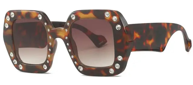 Fashion Square Luxury Sunglasses Women Men Retro Brand Designer Diamond Inlay Sun Glasses Male Trend Big Frame Traveling Goggles