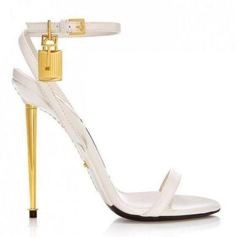 10CM Summer Women's Sandals Mirror Slingback Sexy Slotted Buckle Lock Stiletto Heels Shoes For Wedding Party Banquet