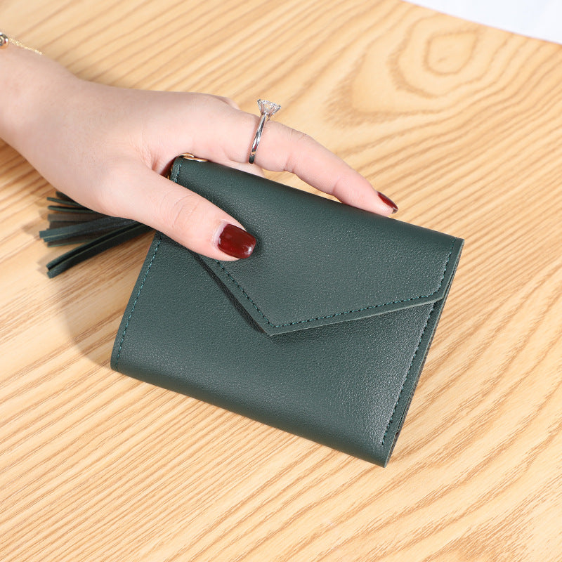 New women's wallet with multiple card slots, Su Liu short card bag, Korean version, small fresh leather wallet, wallet