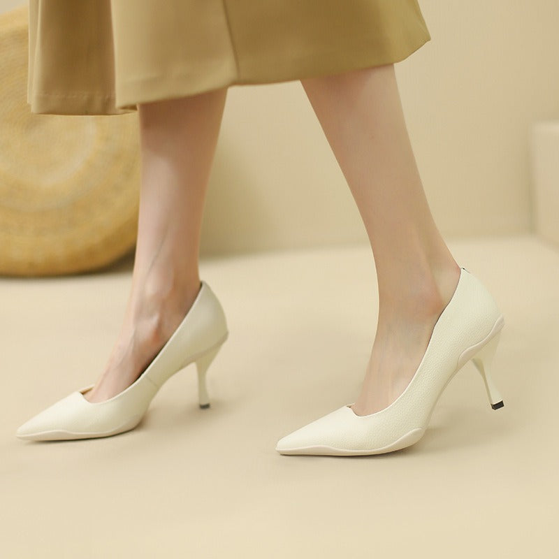 Single Shoe Women's Spring Shallow Mouth Pointed Thin Heels Black High Heels