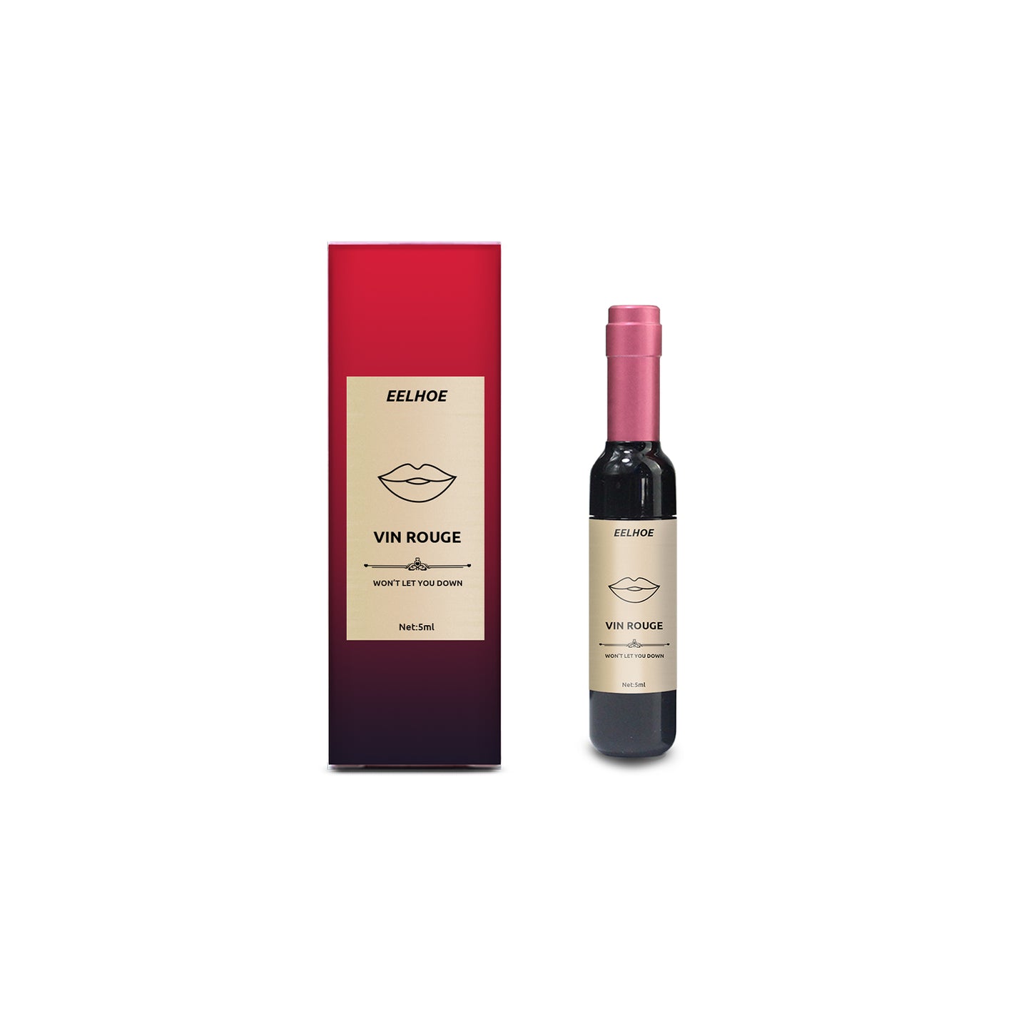 Vin Rouge Lip Tint, Non-Stick Cup Color Development Portable Waterproof Non-Fading Moisturizing Red Wine Bottle Lip Glaze