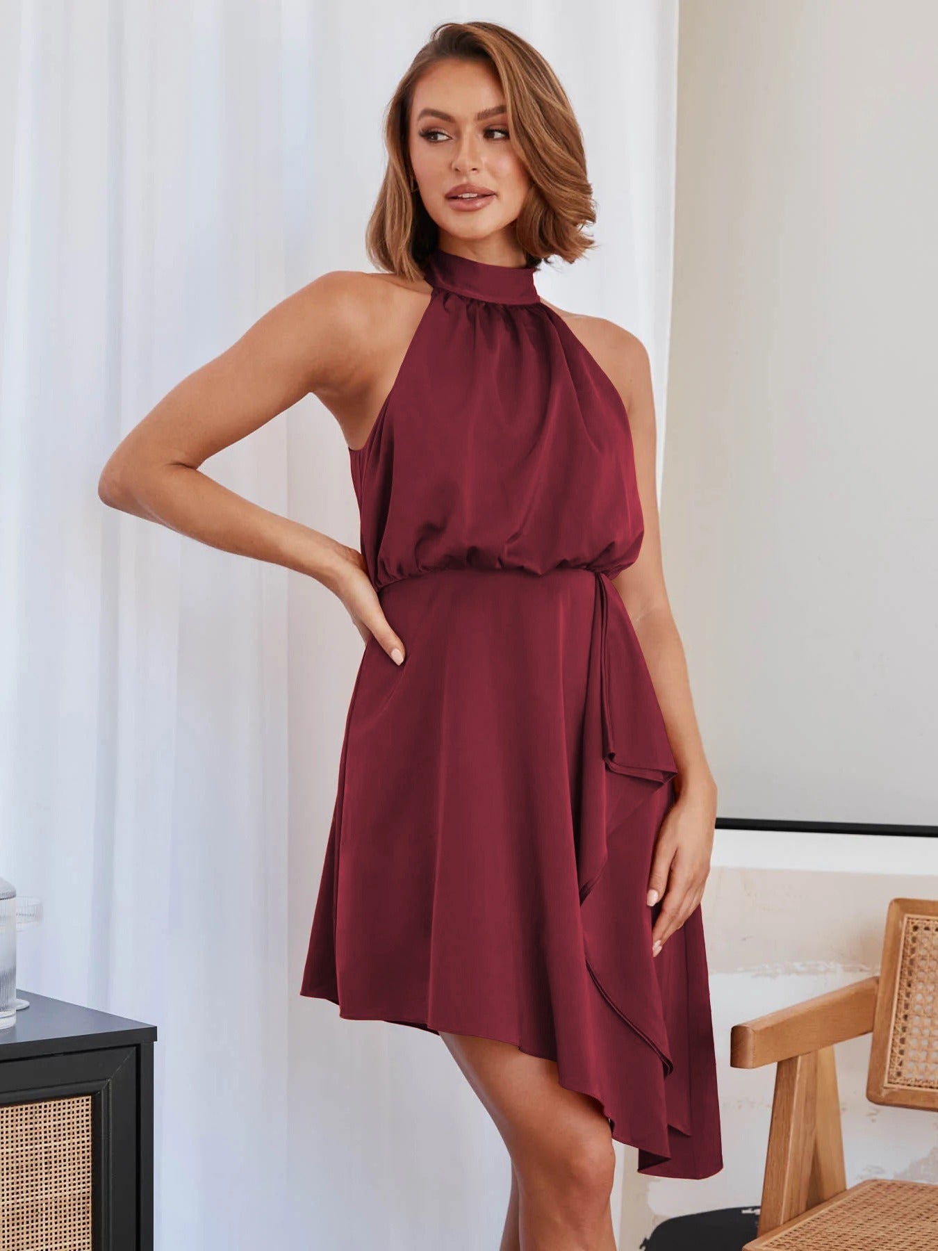 New Women's Dress Hanging Neck Tank Top Evening Dress Celebrity Sling Dress Wedding Dress Mid skirt