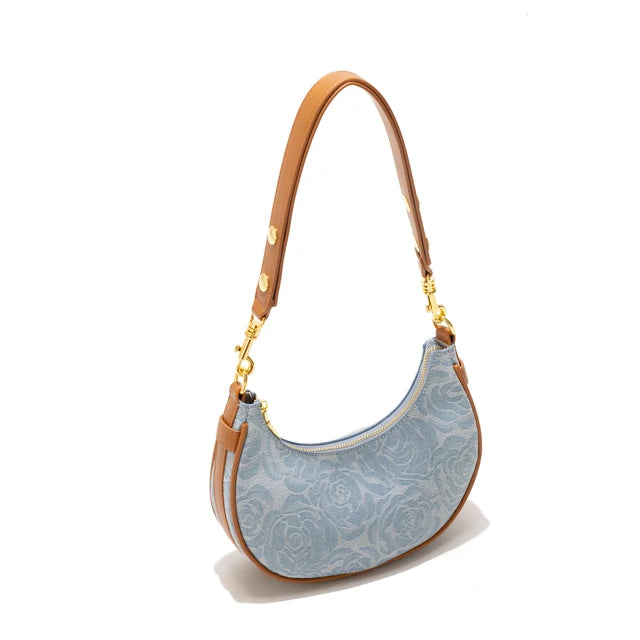 Denim Half Moon Women Hobo Shoulder Purses Luxury Brand Leather Tote Handbag Vintage Sling Crossbody Bag