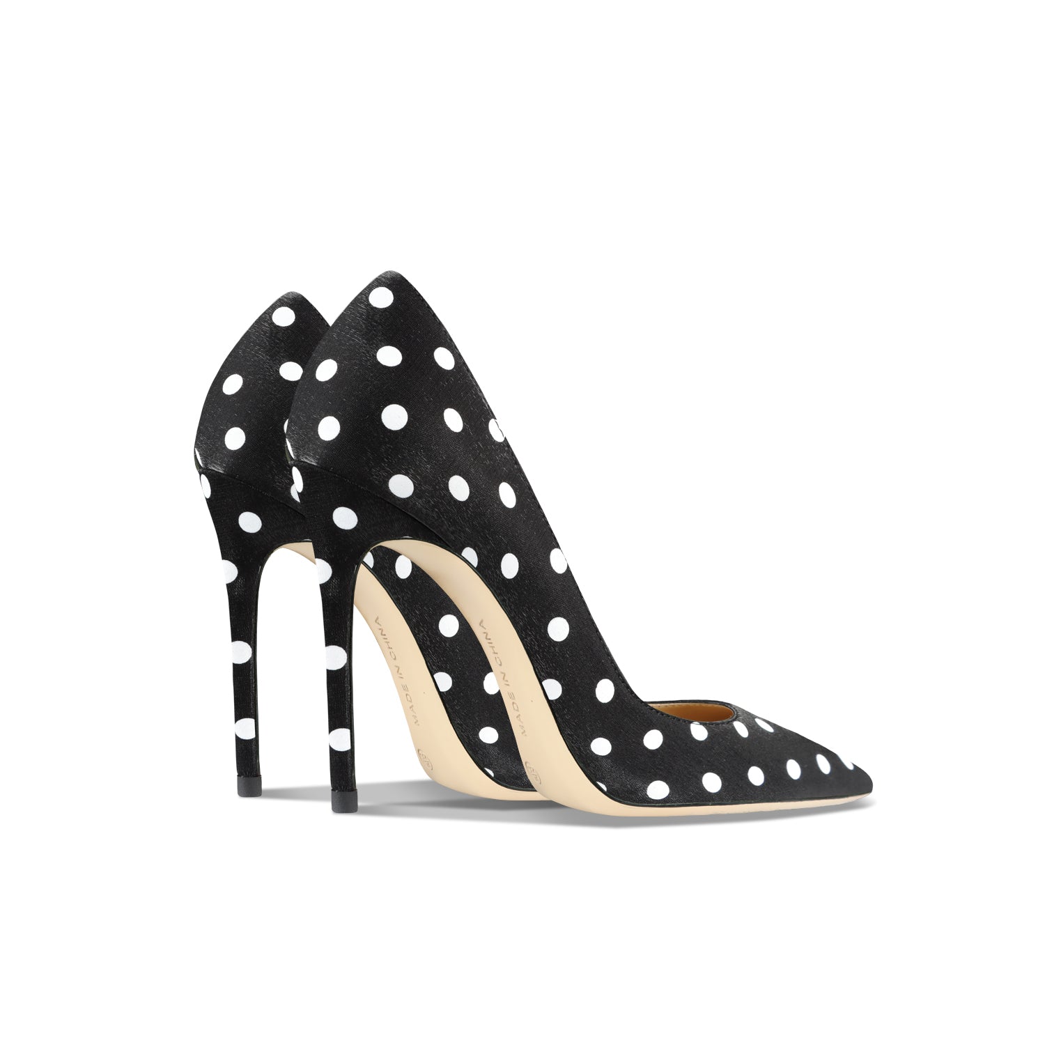Leather Black Polka Dot High-Heeled Shoes With Thin Heels New French Sexy Satin Banquet Dress Single Shoes