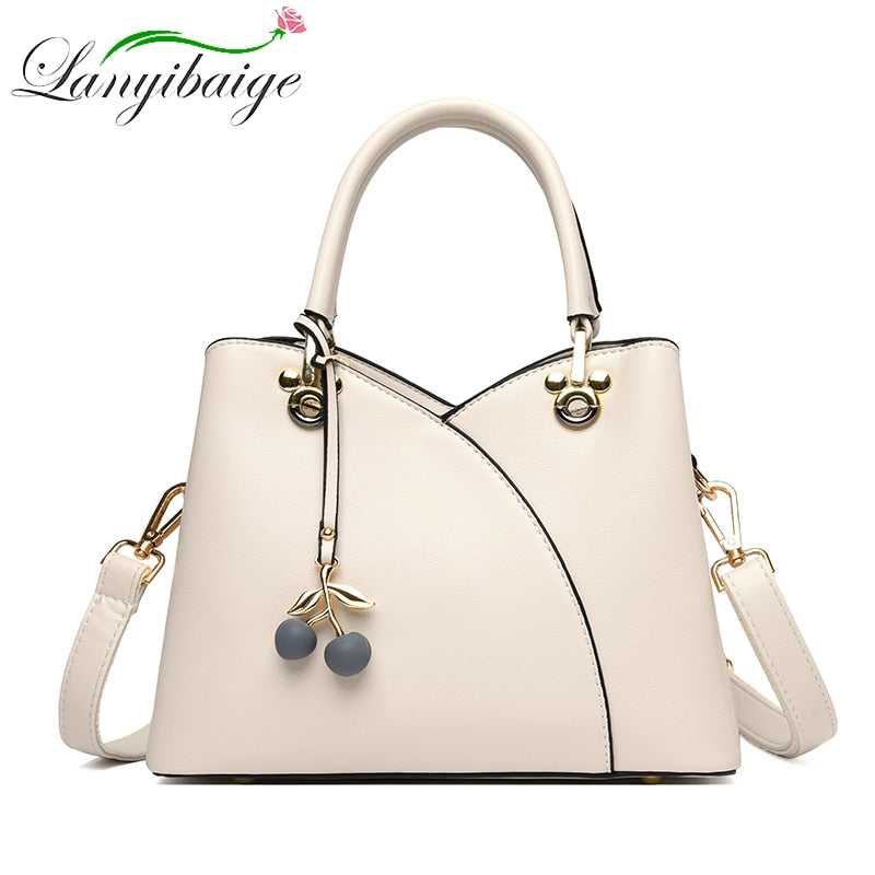 New PU Leather Messenger Bag Ladies Brand Stitching Designer Bag Large Capacity Handbag Exquisite Pendant Shoulder Bag