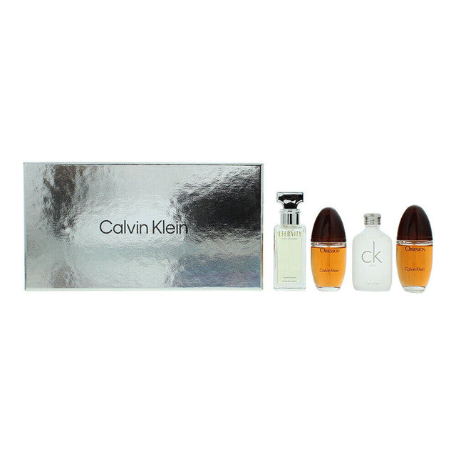 CALVIN KLEIN 4 PCS SET FOR WOMEN: ETERNITY 0.5 EAU DE PARFUM SPRAY + OBSESSION 0.5 EAU DE PARFUM SPRAY + CK ONE 0.5 EAU DE TOILETTE + ESCAPE 0.5 EAU DE PARFUM SPRAY