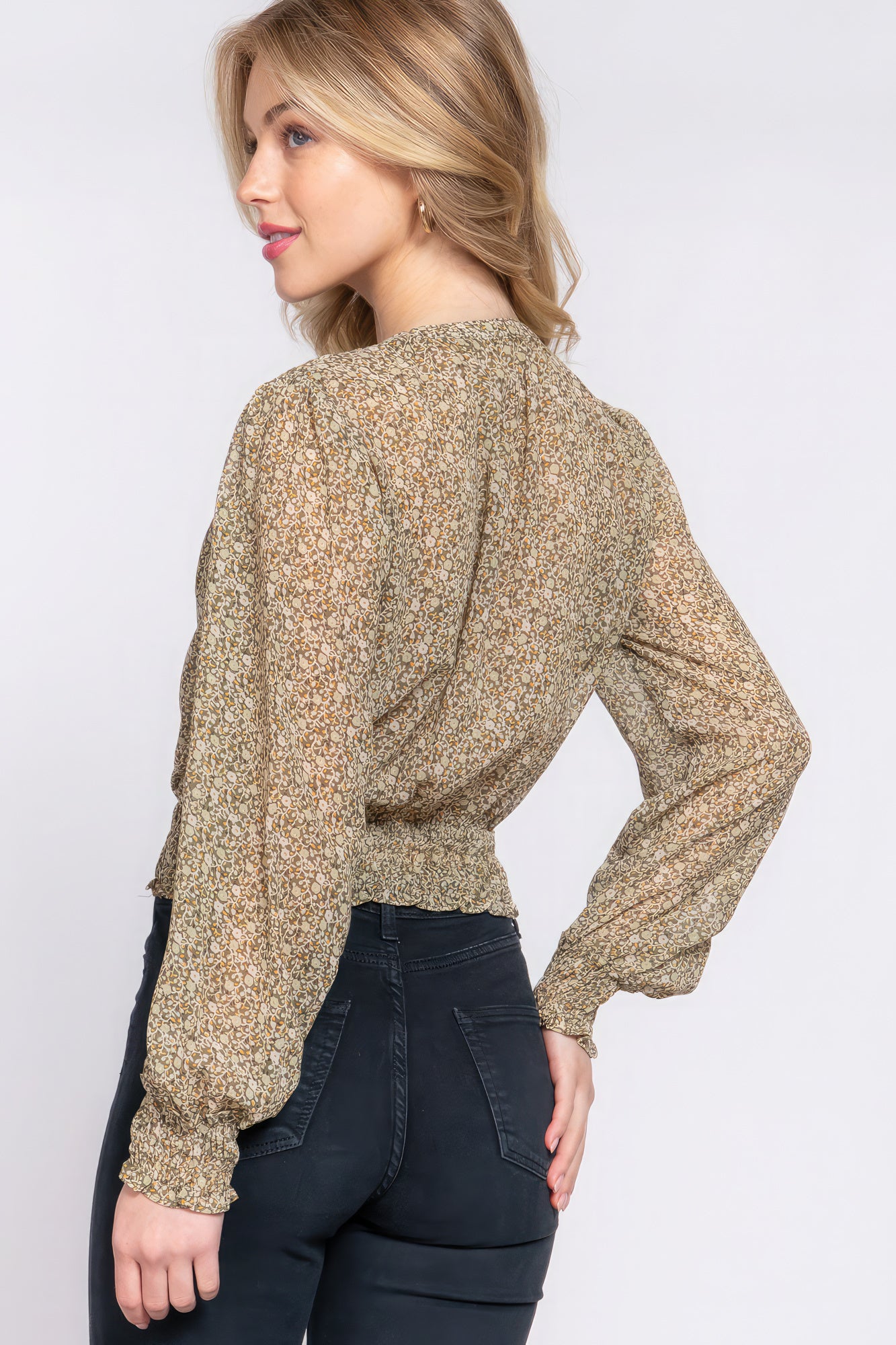 Camicetta in chiffon con stampa smock e cotta