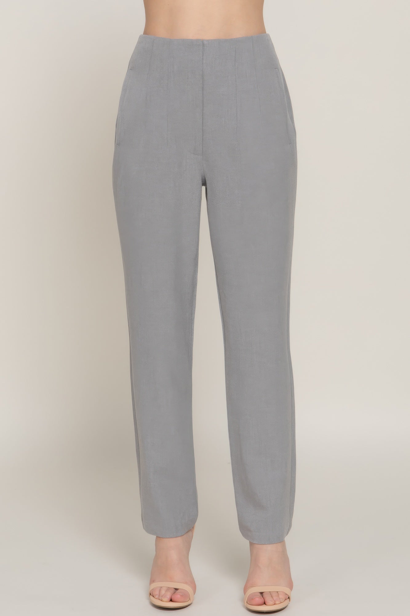Pantaloni lunghi con dettaglio nervatura a vita alta