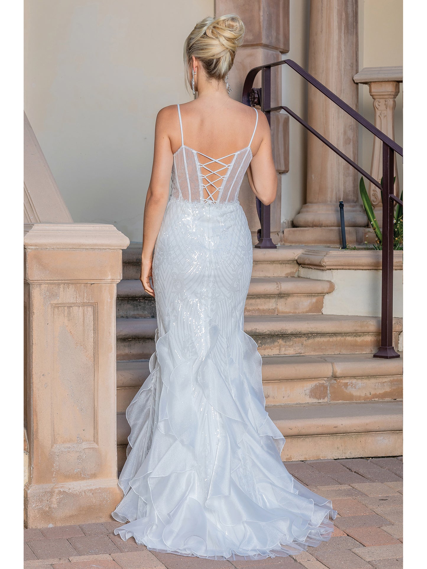 Captivating Mermaid Wedding Gown with Geometric Sequin Detailing and Cross-Back Straps Wedding Dress