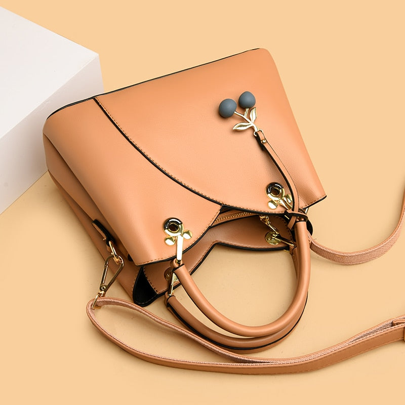 New PU Leather Messenger Bag Ladies Brand Stitching Designer Bag Large Capacity Handbag Exquisite Pendant Shoulder Bag