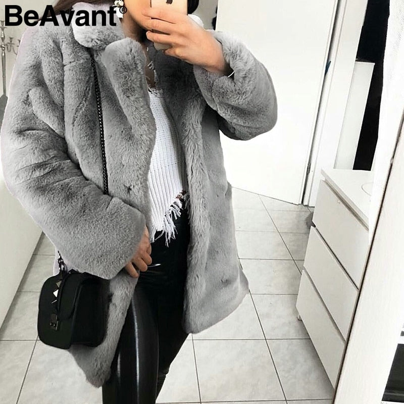 Elegant long faux fur coat Women Autumn winter warm soft pink fur coat Female casual luxury plush coat outwear