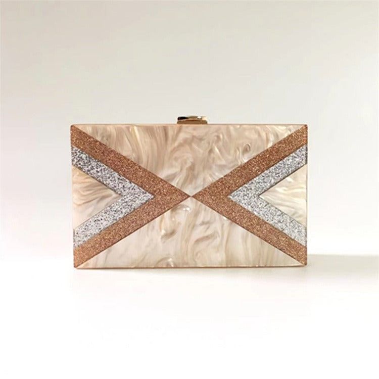 New Wallet Fashion Half Fold Stripe Acrylic Dinner Bag Women Sequin Splice Banquet Bag One Shoulder Crossbody Bag