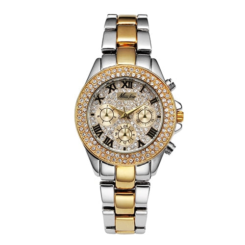 MISSFOX 1846 Women Watches Luxury Watch Women Fashion Fake Chronograph Roman Numerals 18K Gold Ladies Watches Quartz Wristwatch