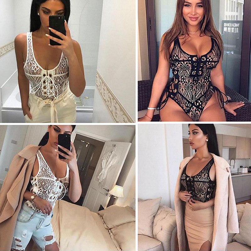 Eyelet lace up Black swimsuit one piece Trikini Thong swimwear women Monokini female Backless Bathing suit beach swim wear