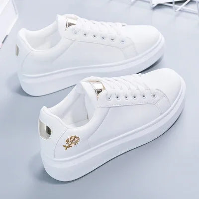 Women Casual Shoes New Spring Fashion Embroidered White Breathable Flower Lace-Up Sneakers White Tenis Feminino Flat Zapatillas