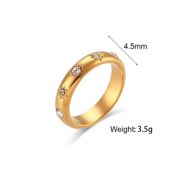 Anelli di perle di zirconi verdi placcati in oro 18 carati per le donne Gioielli in acciaio inossidabile con anello in oro delicato ipoallergenico impermeabile
