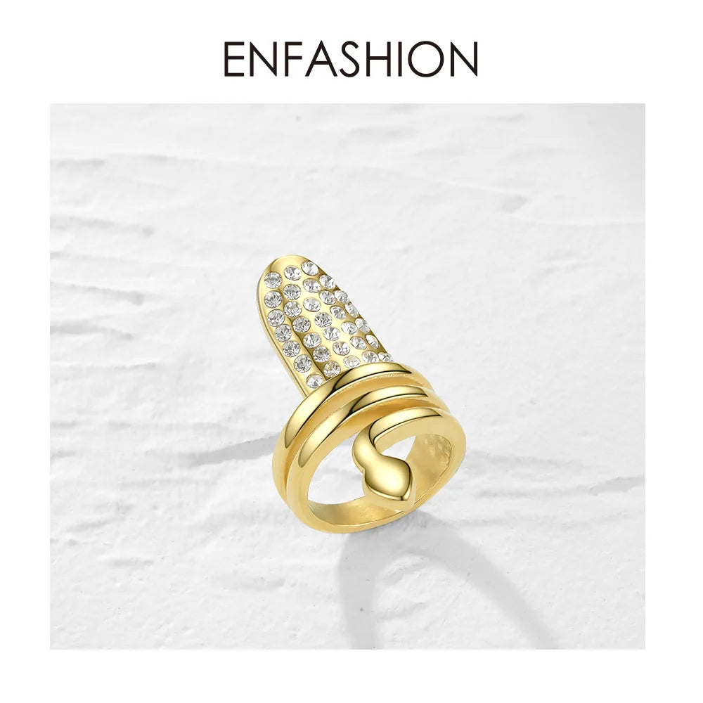 Punk Snake Rhinestone Nail Ring Stainless Steel Curve Finger Rings For Women Accessories Fashion Jewelry Gifts