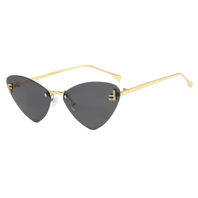 Advanced frameless triangle cat eye women's letter F sunglasses, sunscreen sunglasses, trendy casual sunglasses