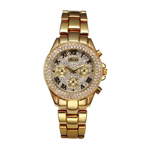 MISSFOX 1846 Women Watches Luxury Watch Women Fashion Fake Chronograph Roman Numerals 18K Gold Ladies Watches Quartz Wristwatch