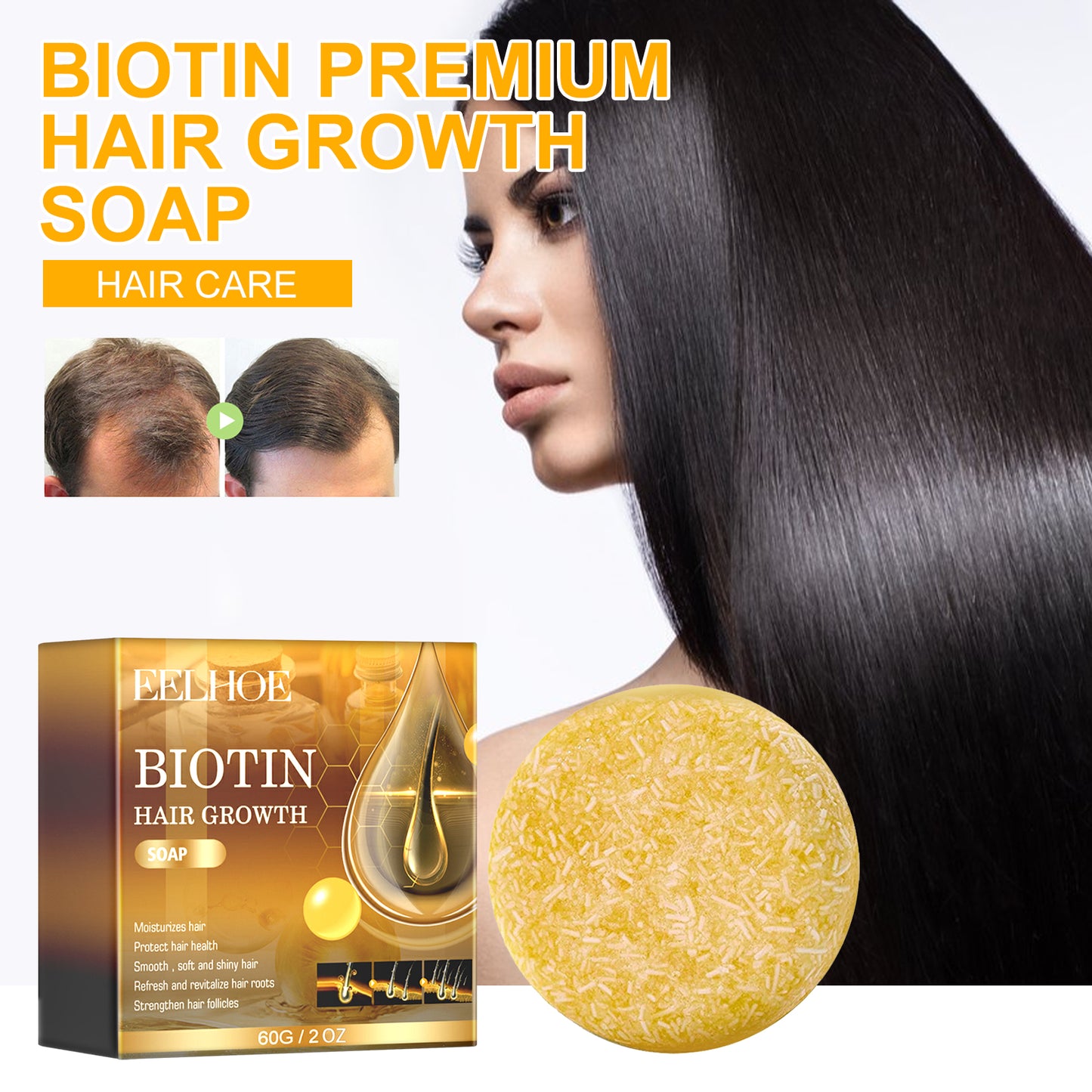 Biotin Premium Hair Growth Soap, Strong And Moisturizing Hair Root To Reduce Dryness Smooth Beautiful Clean Hair Soap