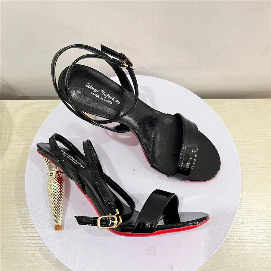 Sandalias de tacón con pintalabios para mujer, zapatos de tacón alto de 10CM de diseñador, zapatos de San Valentín con correa en el tobillo, Sandalias de gladiador, zapatos de vestir de lujo para mujer