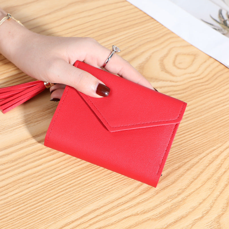 New women's wallet with multiple card slots, Su Liu short card bag, Korean version, small fresh leather wallet, wallet