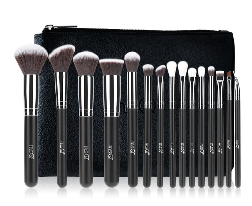 MSQ 15pcs Pro Makeup Brushes Set Powder Blusher Eyeshadow Blending Make Up Brushes High Quality PU Leather Case
