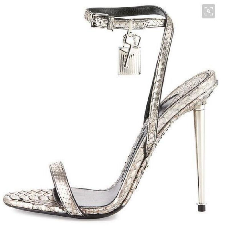 10CM Summer Women's Sandals Mirror Slingback Sexy Slotted Buckle Lock Stiletto Heels Shoes For Wedding Party Banquet