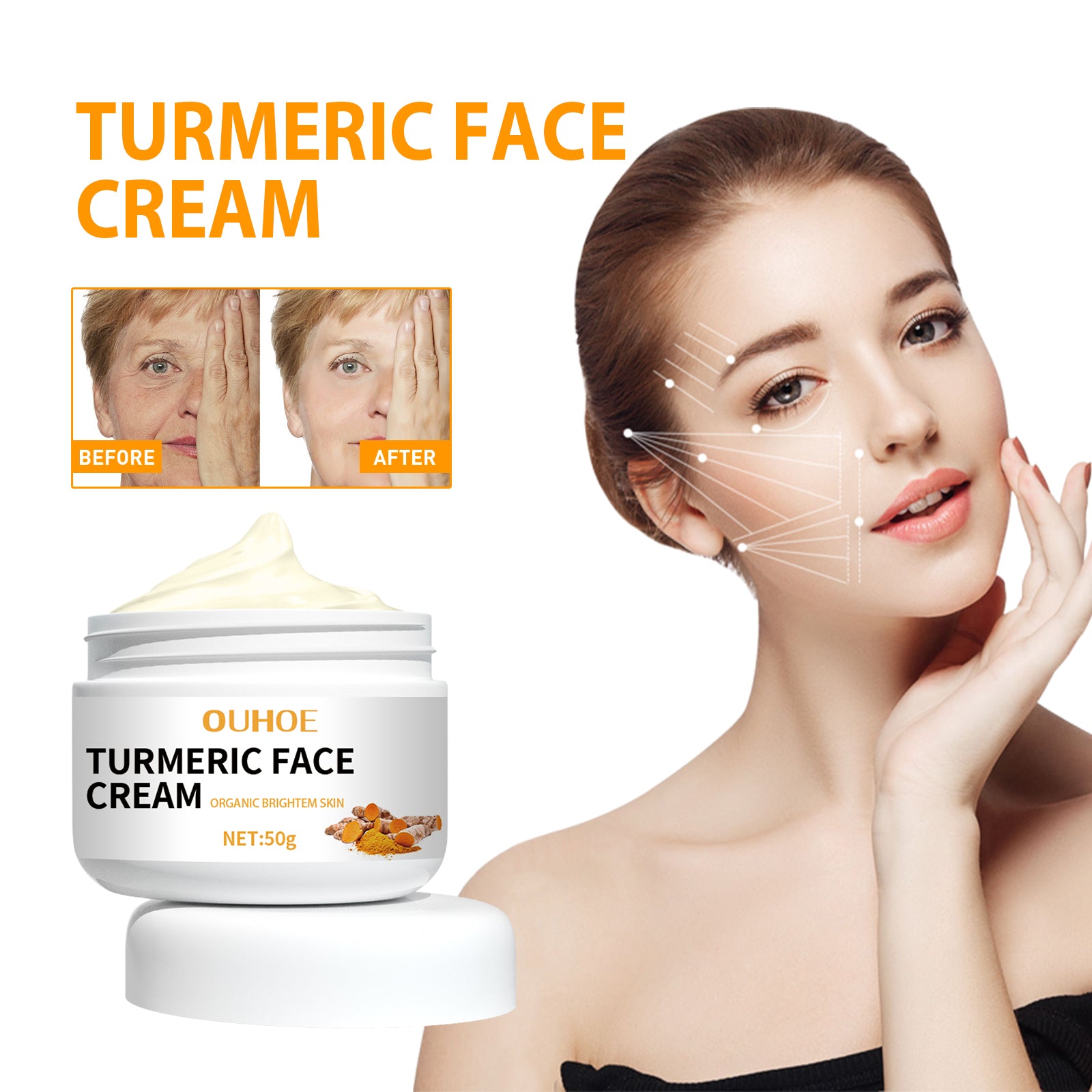 Turmeric Face Cream, Reduces Fine Lines And Spots Moisturizes Anti Wrinkles Face Cream