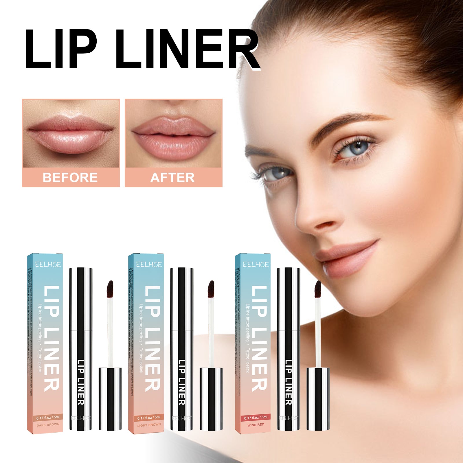 Peel Lip Liner, Outline Lip Shape Lip Color Waterproof Non-Smudging Peel Lip Liner Lip Brush