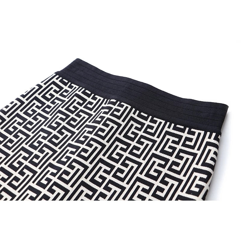 New Autumn Spring Elegant Texture Pattern Elastic Knitted Casual Women 2 Pieces Skirt Sets Sweater Jacket Suits