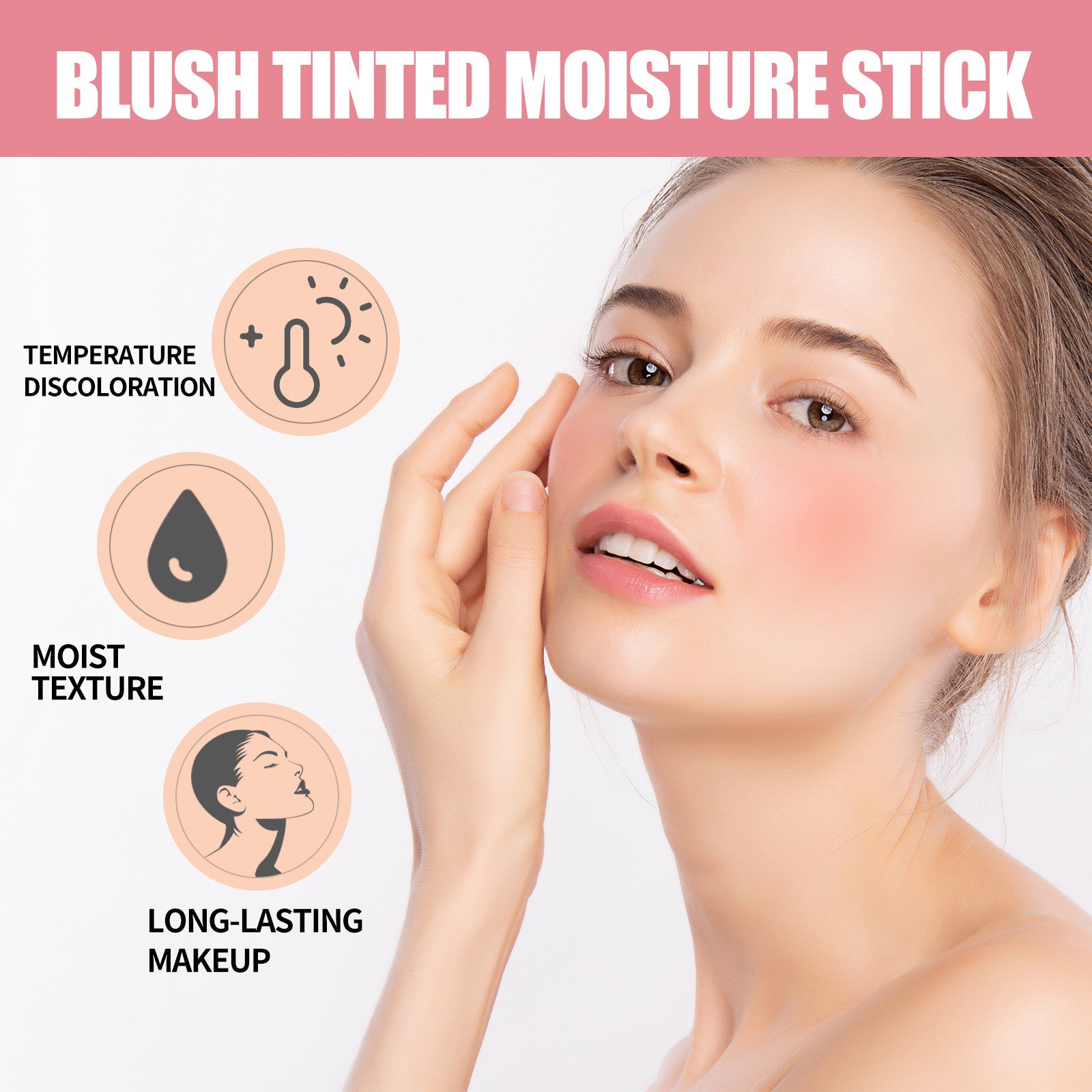 Blush Stick, Brightening Primer Solid Contouring Natural Nude Makeup Waterproof Lightweight Multi-Functional Blush Stick