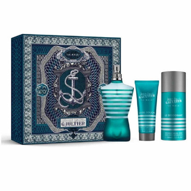 JEAN PAUL GAULTIER LE MALE 3 PCS SET FOR MEN: 4.2 EAU DE TOILETTE SPRAY + 2.5 SHOWER GEL + 5 OZ DEODORANT SPRAY