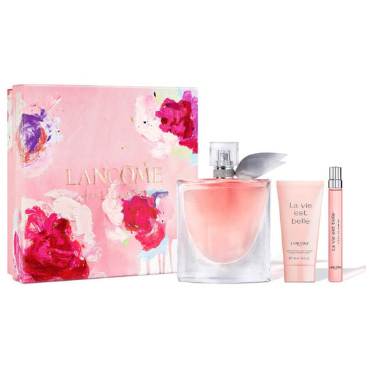 LANCOME LA VIE EST BELLE 3 PCS SET FOR WOMEN: 3.4 EAU DE PARFUM SPRAY + 0.33 EAU DE PARFUM SPRAY + 1.7 BODY LOTION