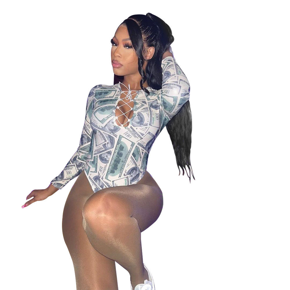 Women's Long Sleeve Printed Base Bodysuit