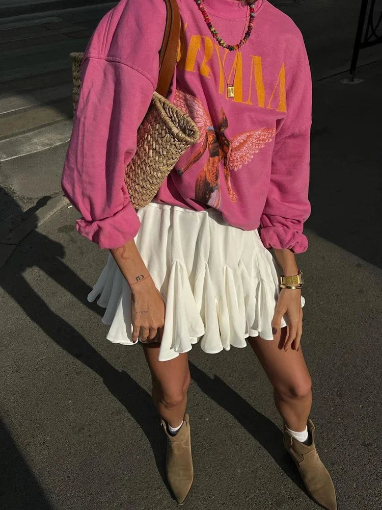 Vintage Street White Mini Skirt A Line High Waist Sexy Fashion Cute Ruffle Black Skirt Elastic Waist Tutu Short Skirts for Women